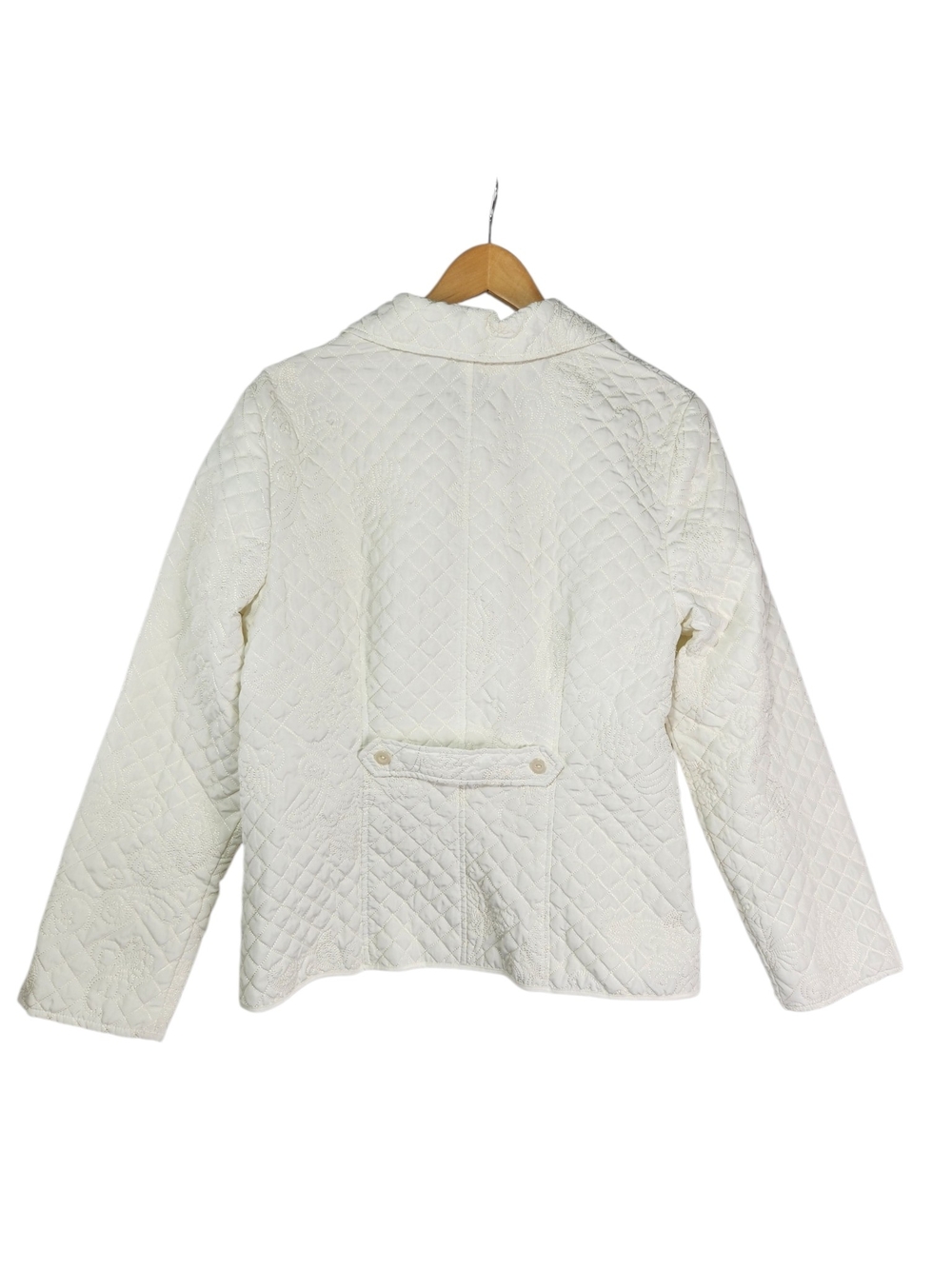 R.Q.T Women's Quilted Embroidered Jacket Ivory Floral Button Front Lined Size L - Picture 11 of 16